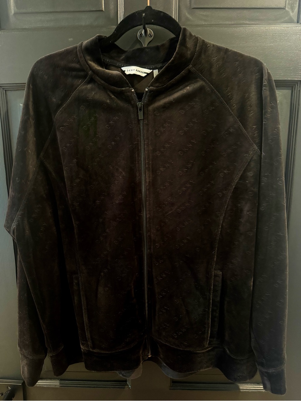 DKNY Women’s Black Velour Zip-Up Jacket